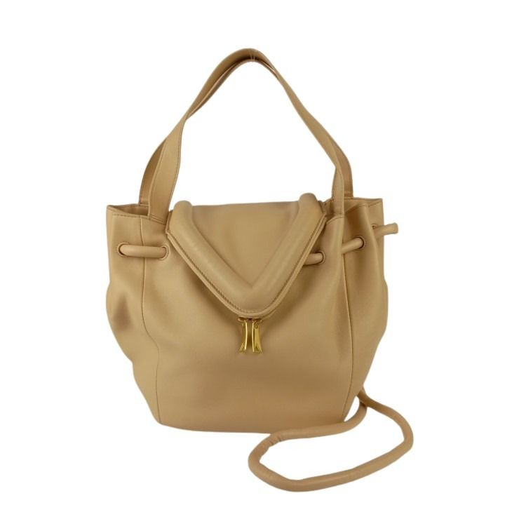 BOTTEGA VENETA ボッテガヴェネタ ショルダーバッグ BEAK ビーク 666531 ベージュ レザー レディース 2WAY ゴールド金具 美品