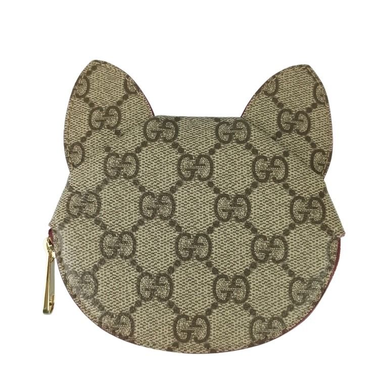 GUCCI グッチ コインケース GGスプリーム ズー キャット シェイプ 818766 ボルドー ベージュ PVC レザー レディース ゴールド金具 新古未使用展示品