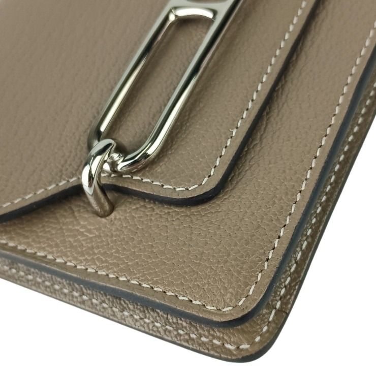 HERMES エルメス コインケース ロウリス ルリ スリム エトゥープ シェブルミゾル レディース シルバー金具 超美品