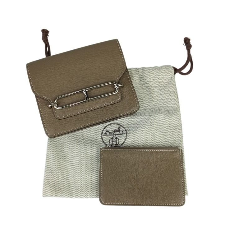 HERMES エルメス コインケース ロウリス ルリ スリム エトゥープ シェブルミゾル レディース シルバー金具 超美品