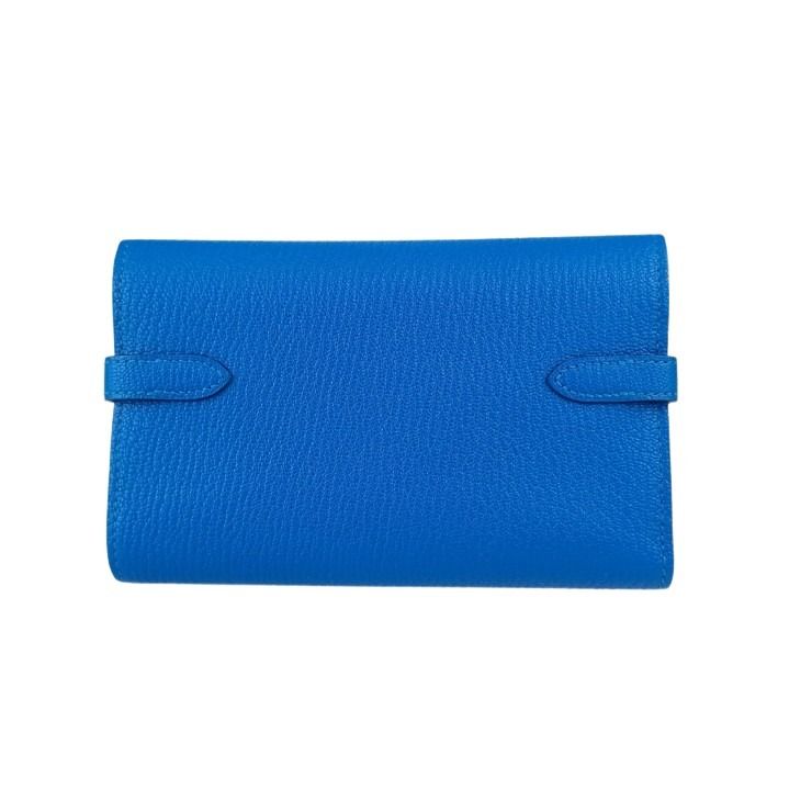 HERMES エルメス 財布/コインケース ケリー デプリアン ミディアムウォレット ブルー シェーブル レディース 三つ折り 長財布 シルバー金具 超美品