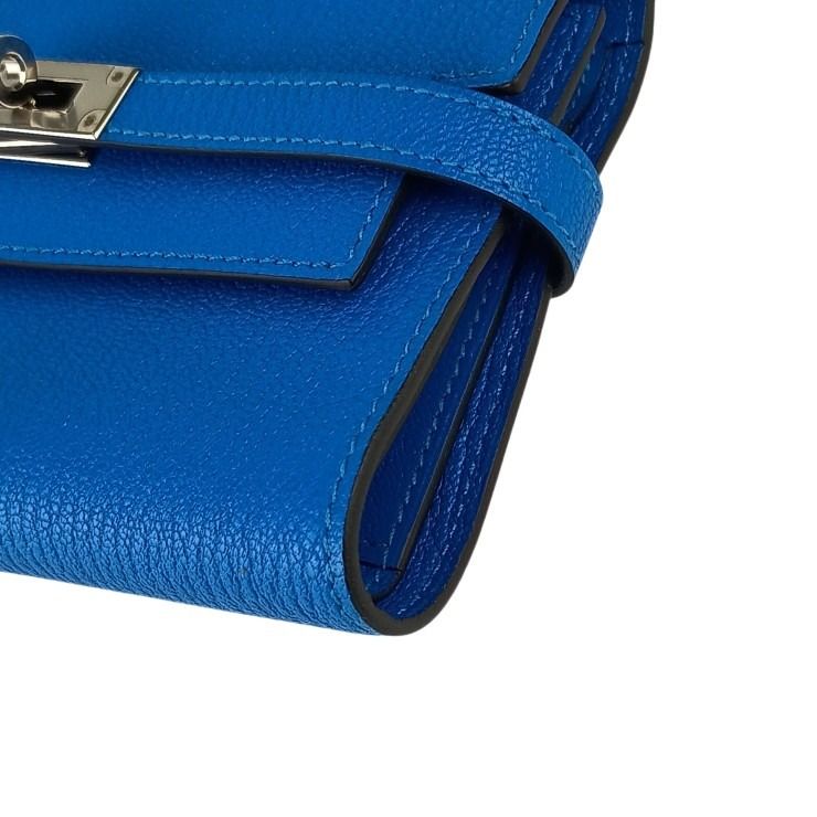HERMES エルメス 財布/コインケース ケリー デプリアン ミディアムウォレット ブルー シェーブル レディース 三つ折り 長財布 シルバー金具 超美品