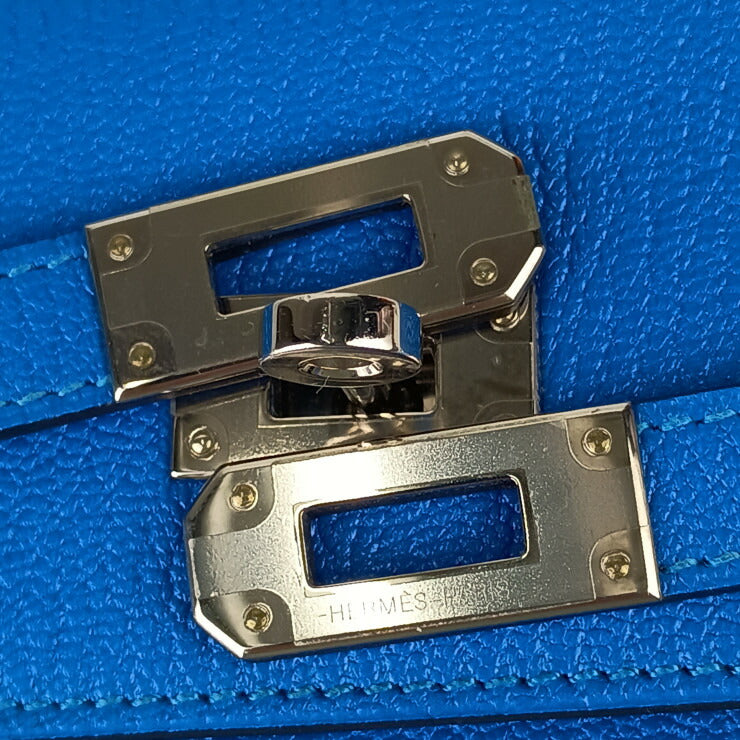 HERMES エルメス 財布/コインケース ケリー デプリアン ミディアムウォレット ブルー シェーブル レディース 三つ折り 長財布 シルバー金具 超美品