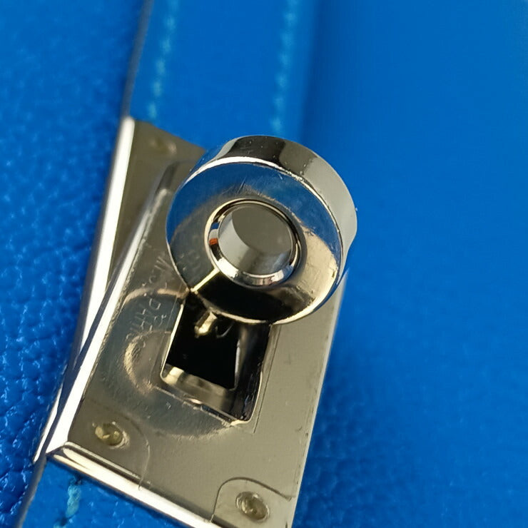 HERMES エルメス 財布/コインケース ケリー デプリアン ミディアムウォレット ブルー シェーブル レディース 三つ折り 長財布 シルバー金具 超美品
