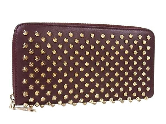 Christian Louboutin クリスチャンルブタン 長財布 パネトーネ ウォレット 1175099 ボルドー系 レザー ユニセックス スパイクスタッズ ラウンドファスナー ゴールド金具 美品