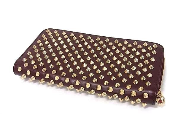 Christian Louboutin クリスチャンルブタン 長財布 パネトーネ ウォレット 1175099 ボルドー系 レザー ユニセックス スパイクスタッズ ラウンドファスナー ゴールド金具 美品