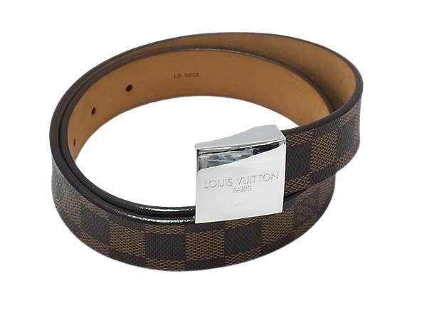 LOUIS VUITTON ルイヴィトン ベルト ダミエ サンチュール キャレ M6803 エベヌ系 PVC レザー ユニセックス 美品