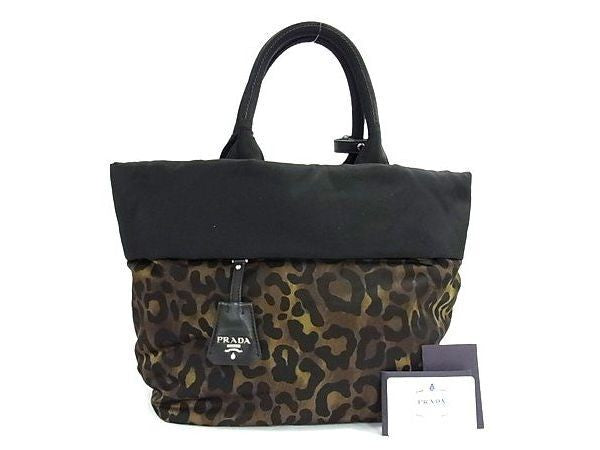 PRADA プラダ ハンドバック テスートダブル トートバッグ B1959V MIMETICO L ナイロン レディース ヒョウ柄 シルバー金具 美品