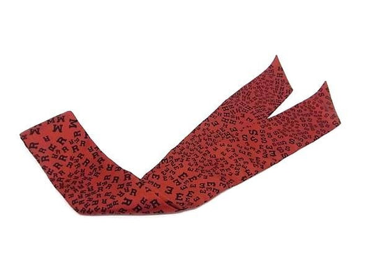 HERMES エルメス リボンスカーフ ツイリー ブラウン系×ブラック系 シルク100% レディース ロゴ アルファベット 総柄 超美品