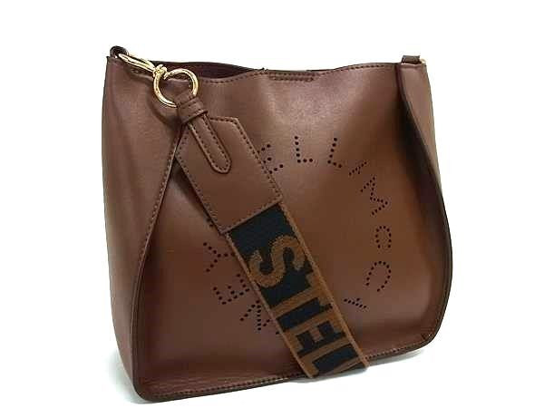 STELLA McCARTNEY ステラ マッカートニー ショルダーバッグ ブラウン系 レザー レディース パンチング ロゴ ゴールド金具 美品