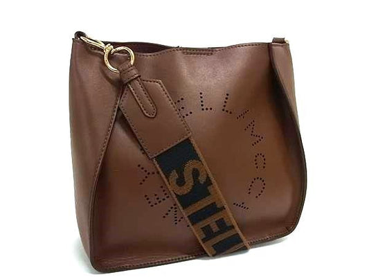 STELLA McCARTNEY ステラ マッカートニー ショルダーバッグ ブラウン系 レザー レディース パンチング ロゴ ゴールド金具 美品
