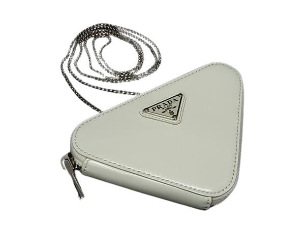 PRADA プラダ ショルダーバッグ トライアングルロゴ 1NR005 アイボリー系 レザー レディース チェーン ミニバッグ ポーチ シルバー金具 超美品