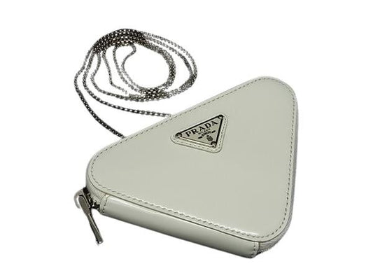 PRADA プラダ ショルダーバッグ トライアングルロゴ 1NR005 アイボリー系 レザー レディース チェーン ミニバッグ ポーチ シルバー金具 超美品