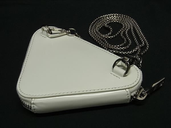 PRADA プラダ ショルダーバッグ トライアングルロゴ 1NR005 アイボリー系 レザー レディース チェーン ミニバッグ ポーチ シルバー金具 超美品
