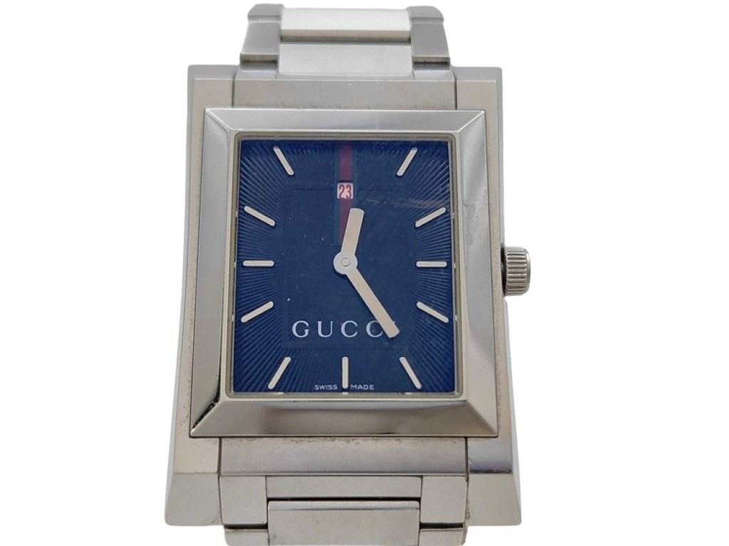 GUCCI グッチ 時計 111M ブルー シルバー系 ステンレス メンズ 美品