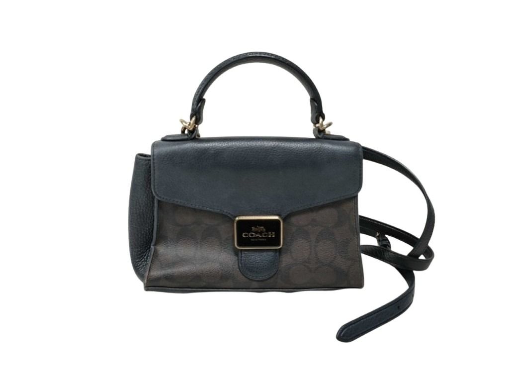COACH コーチ ハンドバッグ シグネチャー ペッパー サッチェル C7228 ブラウン ブラック系 PVC レザー レディース 2WAY ショルダーバッグ ゴールド金具