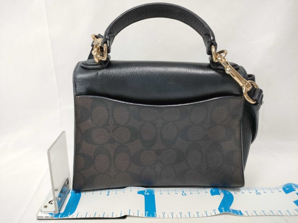 COACH コーチ ハンドバッグ シグネチャー ペッパー サッチェル C7228 ブラウン ブラック系 PVC レザー レディース 2WAY ショルダーバッグ ゴールド金具