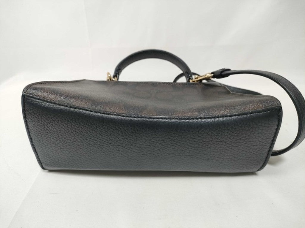 COACH コーチ ハンドバッグ シグネチャー ペッパー サッチェル C7228 ブラウン ブラック系 PVC レザー レディース 2WAY ショルダーバッグ ゴールド金具