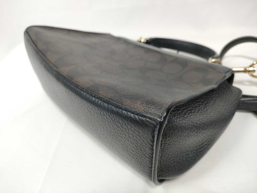 COACH コーチ ハンドバッグ シグネチャー ペッパー サッチェル C7228 ブラウン ブラック系 PVC レザー レディース 2WAY ショルダーバッグ ゴールド金具