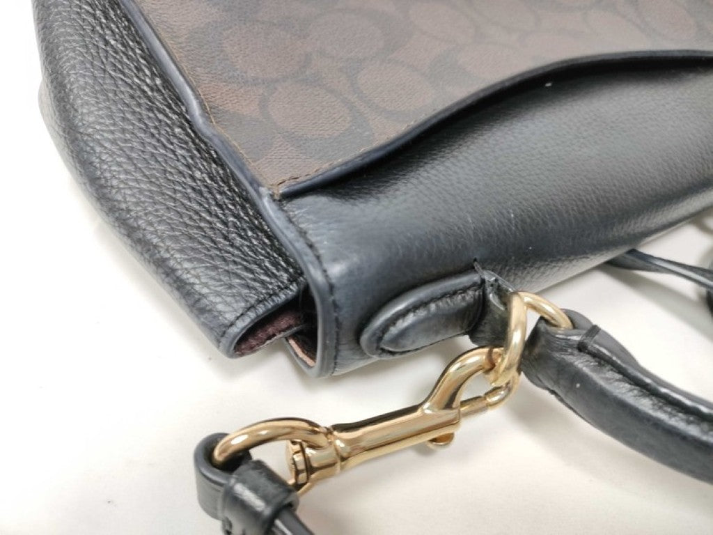 COACH コーチ ハンドバッグ シグネチャー ペッパー サッチェル C7228 ブラウン ブラック系 PVC レザー レディース 2WAY ショルダーバッグ ゴールド金具