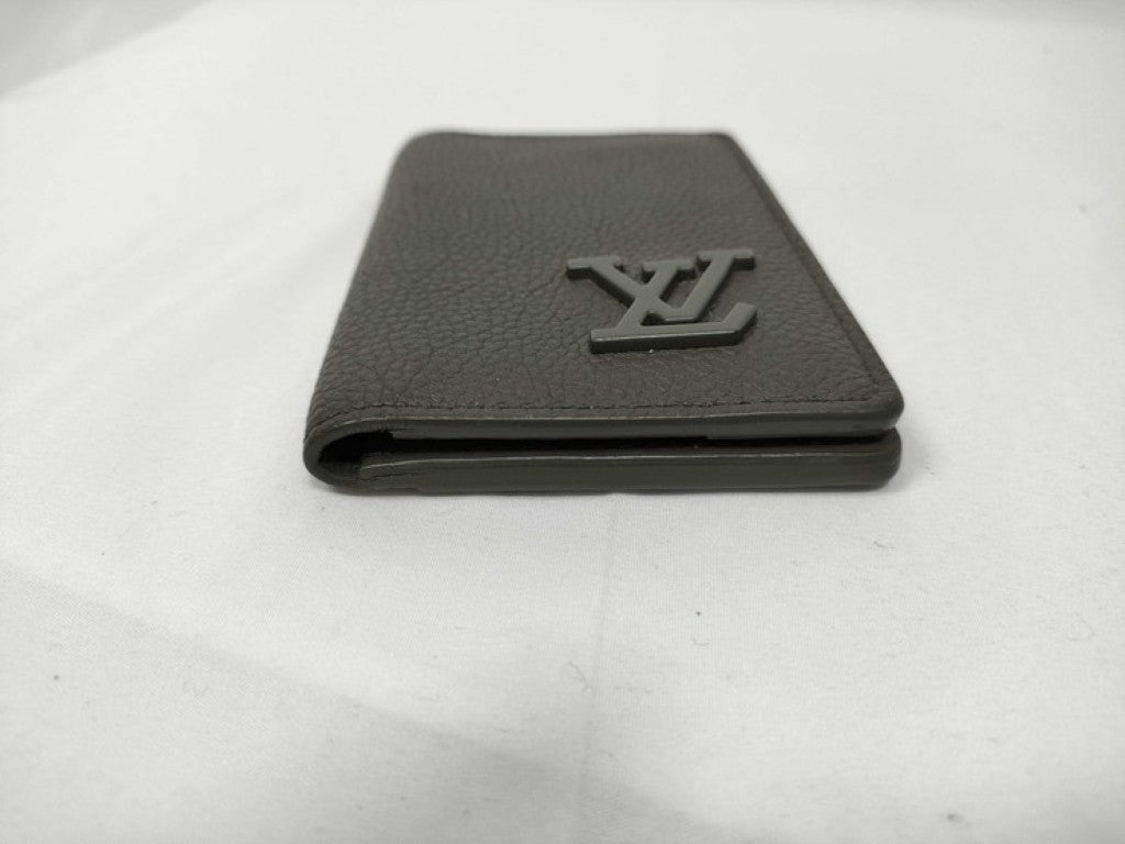 LOUIS VUITTON ルイヴィトン カードケース アエログラム オーガナイザードゥポッシュ M82277 カーキ系 レザー メンズ パスケース 名刺入れ 美品