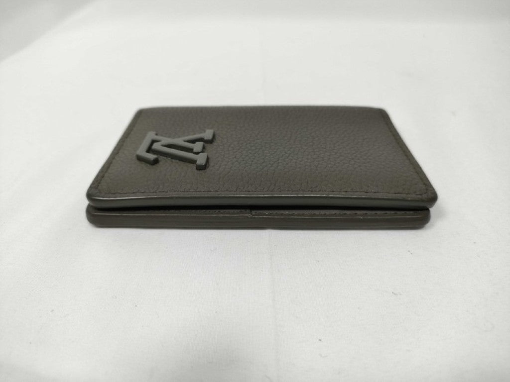 LOUIS VUITTON ルイヴィトン カードケース アエログラム オーガナイザードゥポッシュ M82277 カーキ系 レザー メンズ パスケース 名刺入れ 美品