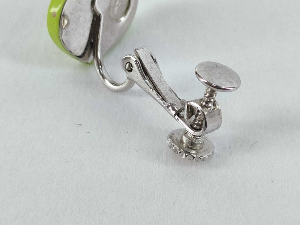 Christian Dior ディオール イヤリング CDロゴ グリーン シルバー系 メタル レディース ハートモチーフ 美品