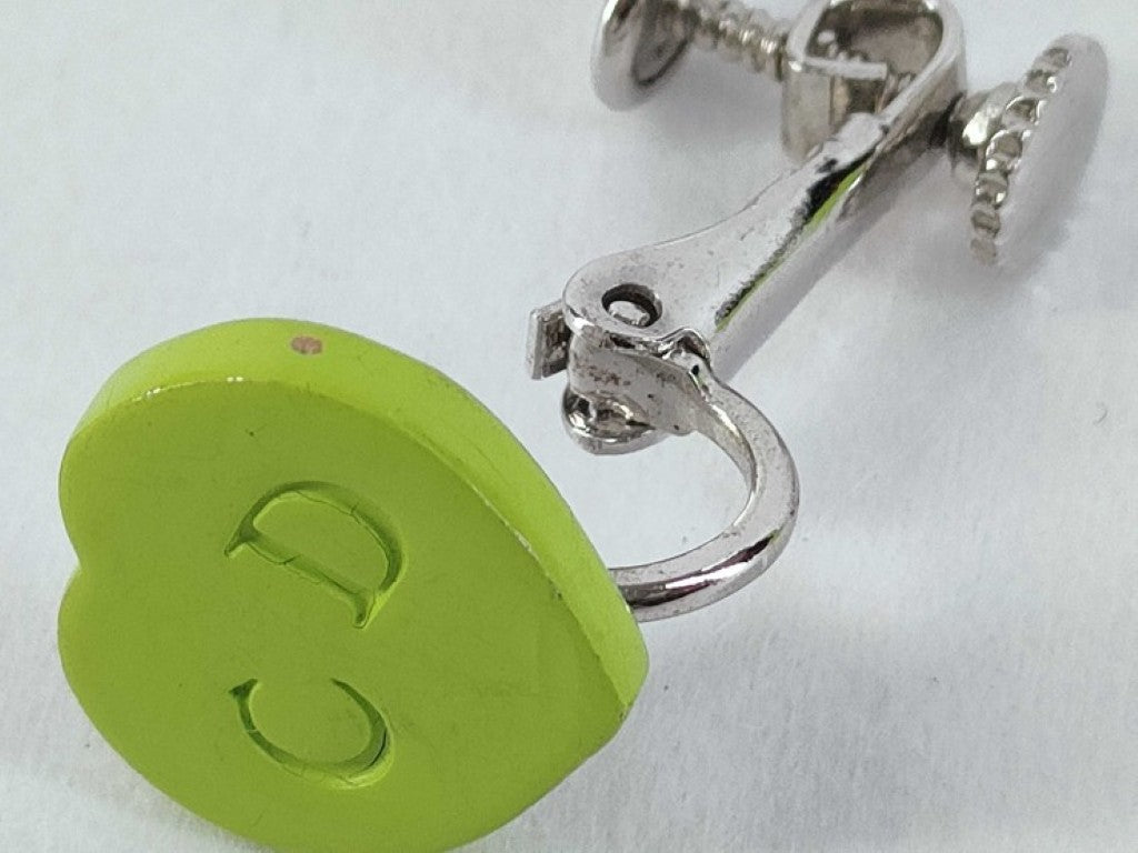 Christian Dior ディオール イヤリング CDロゴ グリーン シルバー系 メタル レディース ハートモチーフ 美品