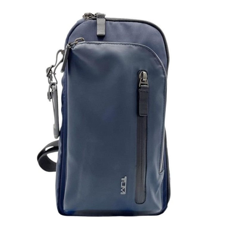TUMI トゥミ ボディバッグ HARRISON ハリソン 6602035NVYN ネイビー×ブラック系 ナイロン レザー メンズ ショルダーバッグ シルバー金具 美品
