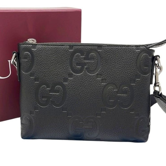 GUCCI グッチ ショルダーバッグ ジャンボGG 761747 ブラック系 レザー ユニセックス 2WAY シルバー金具 新品未使用展示品
