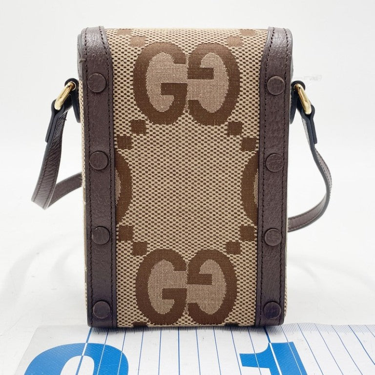 GUCCI グッチ ショルダーバッグ ジャンボGG 625615 ブラウン ベージュ系 キャンバス レザー ユニセックス ホースビット ゴールド金具 美品