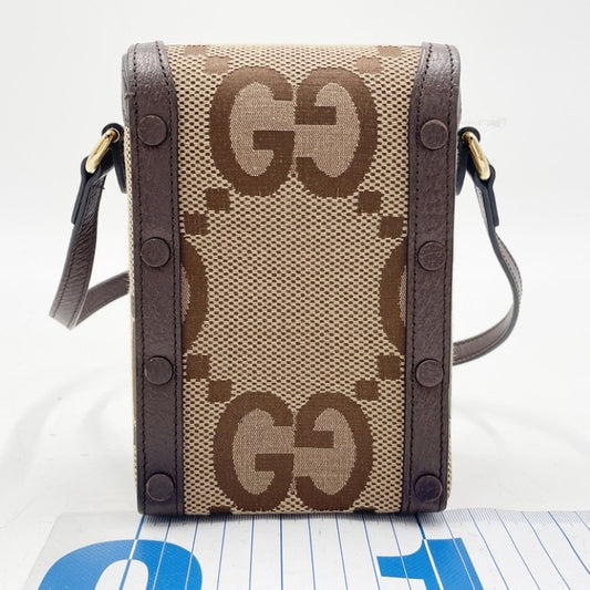 GUCCI グッチ ショルダーバッグ ジャンボGG 625615 ブラウン ベージュ系 キャンバス レザー ユニセックス ホースビット ゴールド金具 美品