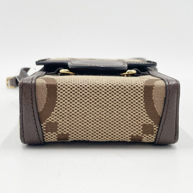 GUCCI グッチ ショルダーバッグ ジャンボGG 625615 ブラウン ベージュ系 キャンバス レザー ユニセックス ホースビット ゴールド金具 美品