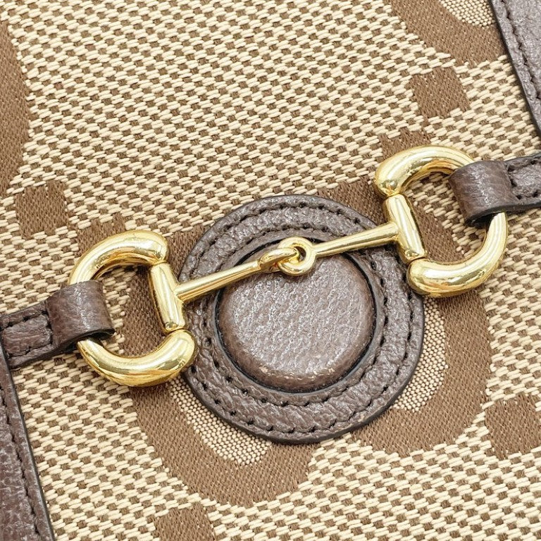 GUCCI グッチ ショルダーバッグ ジャンボGG 625615 ブラウン ベージュ系 キャンバス レザー ユニセックス ホースビット ゴールド金具 美品