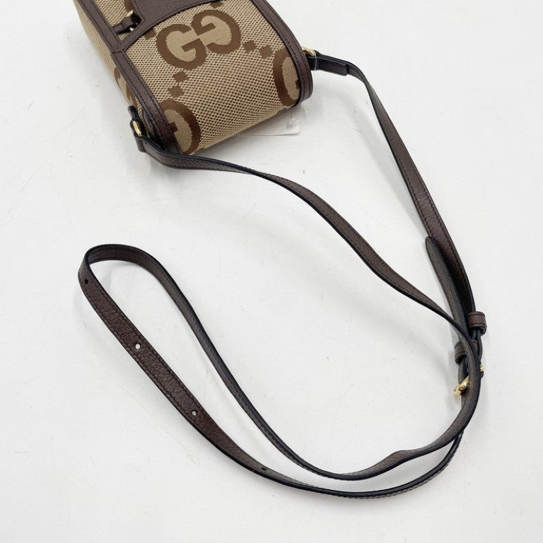 GUCCI グッチ ショルダーバッグ ジャンボGG 625615 ブラウン ベージュ系 キャンバス レザー ユニセックス ホースビット ゴールド金具 美品