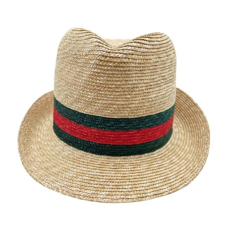 GUCCI グッチ ハット ウェブストライプ 434760 ナチュラル レッド グリーン系 ストロー ユニセックス ストローハット 超美品