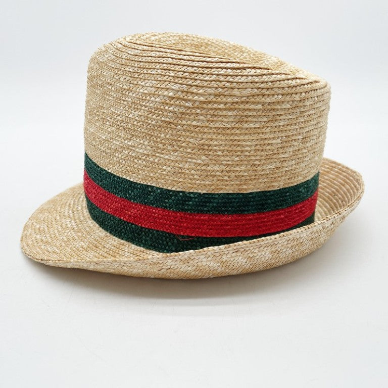 GUCCI グッチ ハット ウェブストライプ 434760 ナチュラル レッド グリーン系 ストロー ユニセックス ストローハット 超美品
