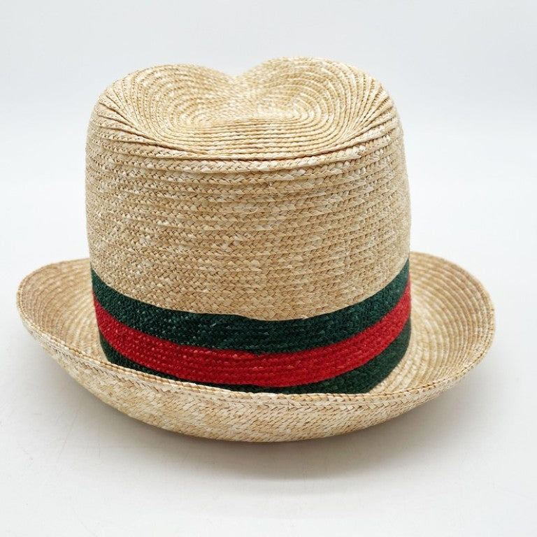 GUCCI グッチ ハット ウェブストライプ 434760 ナチュラル レッド グリーン系 ストロー ユニセックス ストローハット 超美品