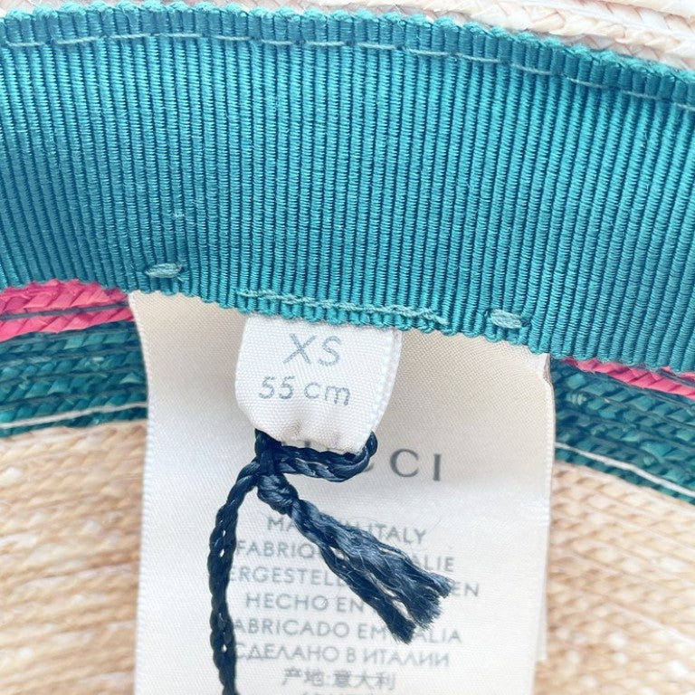 GUCCI グッチ ハット ウェブストライプ 434760 ナチュラル レッド グリーン系 ストロー ユニセックス ストローハット 超美品