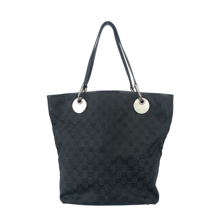 GUCCI グッチ トートバッグ GGキャンバス 120836 ブラック系 キャンバス レザー レディース シルバー金具 美品
