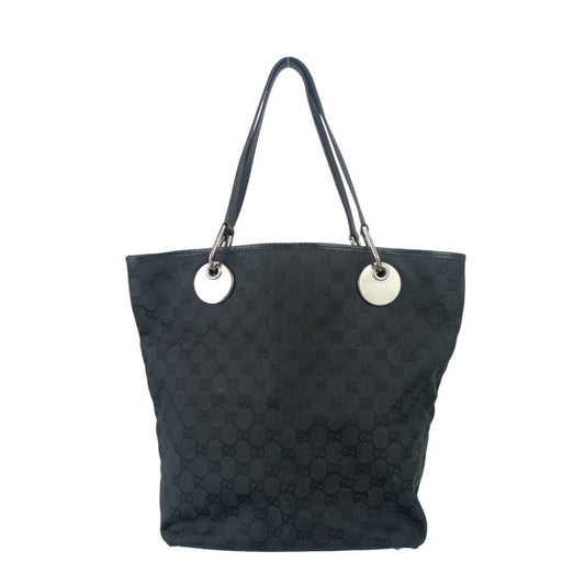 GUCCI グッチ トートバッグ GGキャンバス 120836 ブラック系 キャンバス レザー レディース シルバー金具 美品