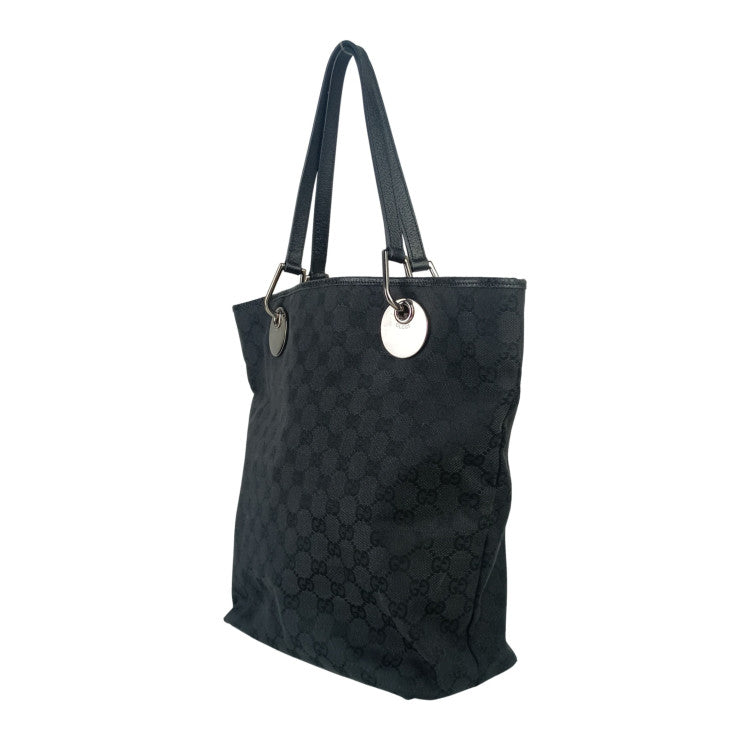 GUCCI グッチ トートバッグ GGキャンバス 120836 ブラック系 キャンバス レザー レディース シルバー金具 美品