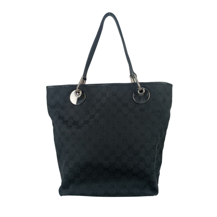 GUCCI グッチ トートバッグ GGキャンバス 120836 ブラック系 キャンバス レザー レディース シルバー金具 美品