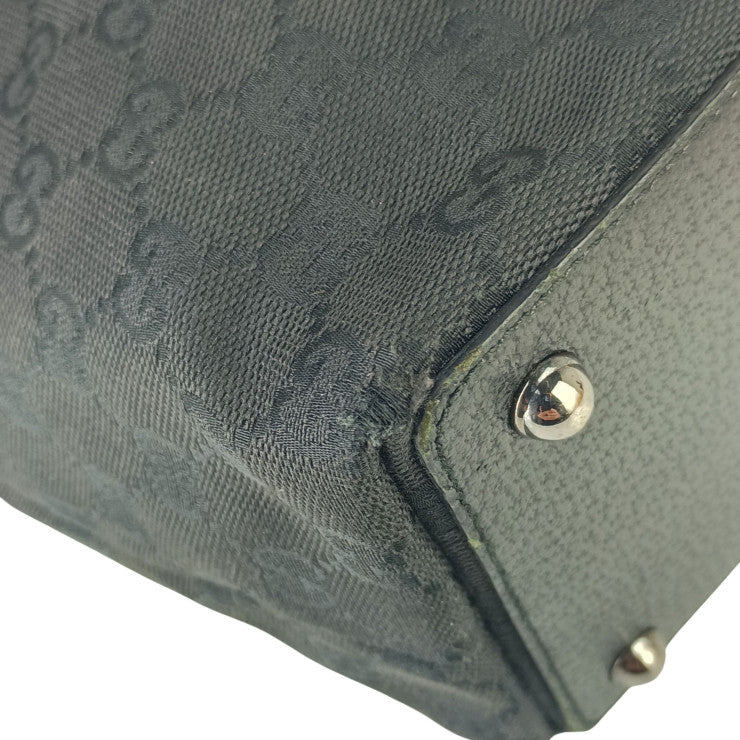 GUCCI グッチ トートバッグ GGキャンバス 120836 ブラック系 キャンバス レザー レディース シルバー金具 美品