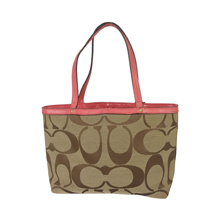 COACH コーチ ハンドバッグ シグネチャー ストライプ ミニトート F49315 ベージュ系 ピンク系 キャンバス レザー レディース ゴールド金具