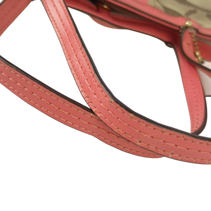 COACH コーチ ハンドバッグ シグネチャー ストライプ ミニトート F49315 ベージュ系 ピンク系 キャンバス レザー レディース ゴールド金具