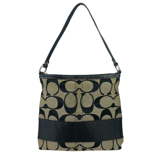 COACH コーチ ハンドバッグ シグネチャー F13674 ブラック系 キャンバス レザー レディース シルバー金具 美品