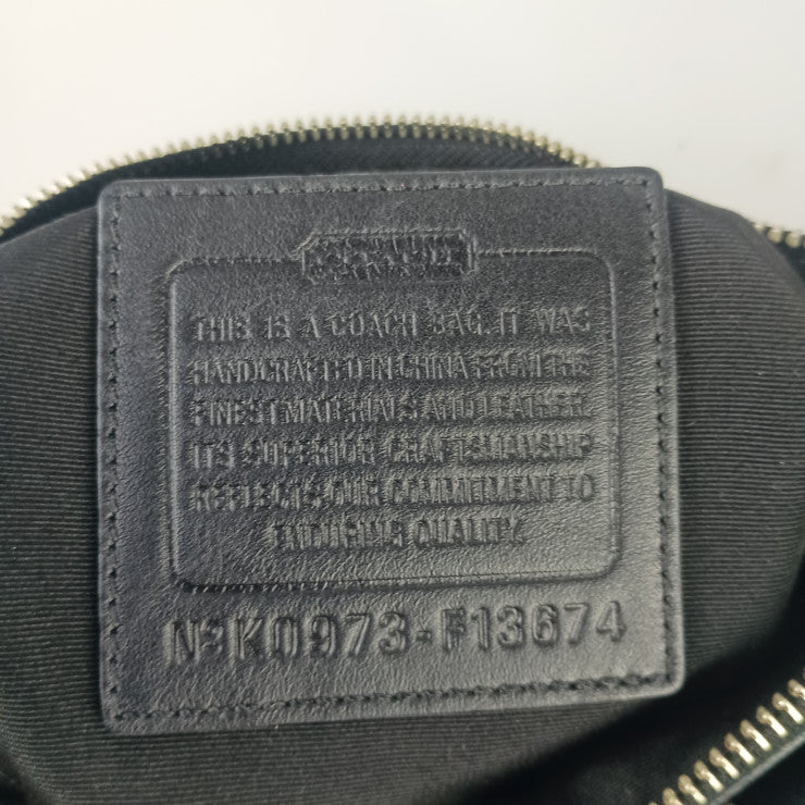 COACH コーチ ハンドバッグ シグネチャー F13674 ブラック系 キャンバス レザー レディース シルバー金具 美品