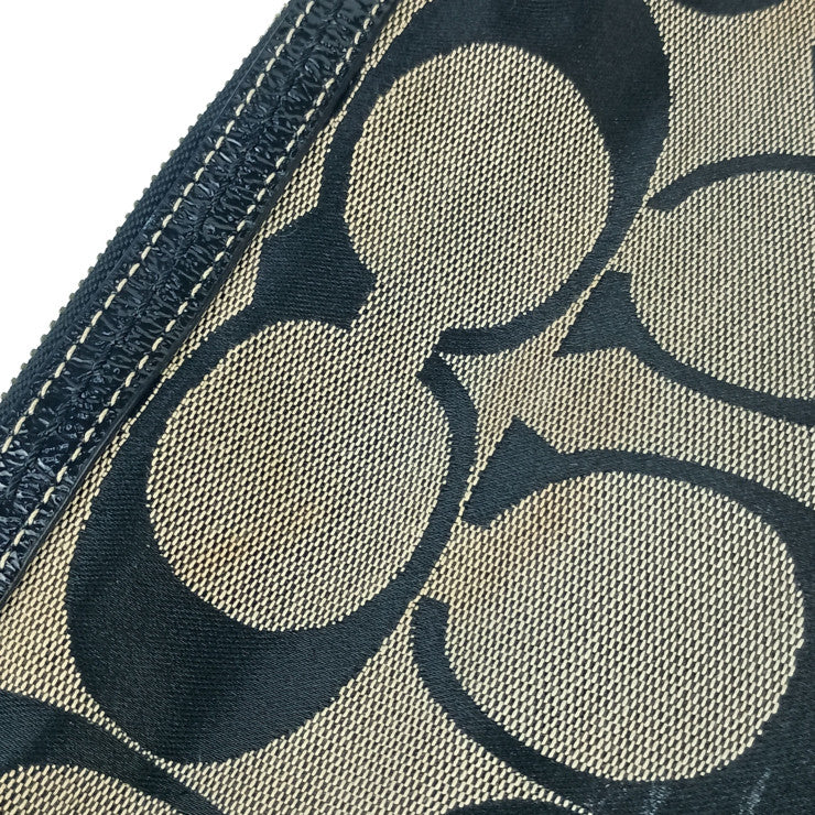 COACH コーチ ハンドバッグ シグネチャー F13674 ブラック系 キャンバス レザー レディース シルバー金具 美品