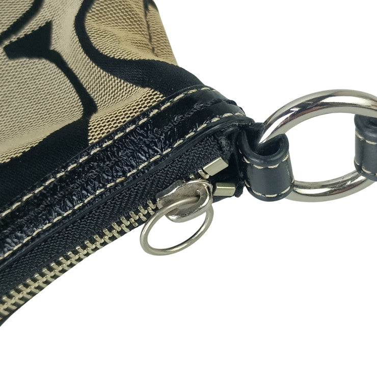 COACH コーチ ハンドバッグ シグネチャー F13674 ブラック系 キャンバス レザー レディース シルバー金具 美品